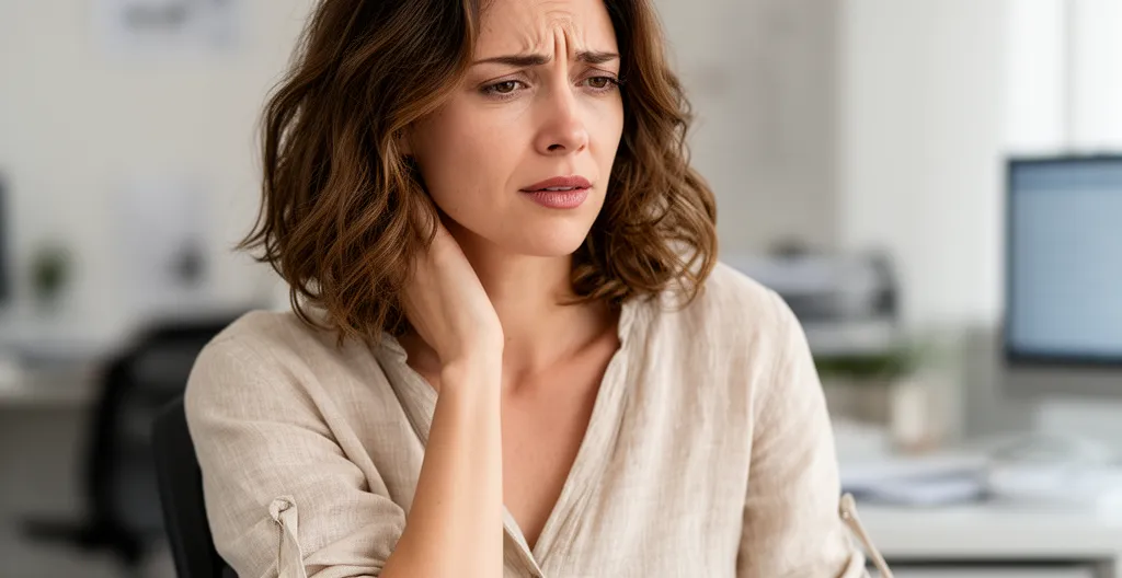 Professionnelle se massant la nuque après une journée sur un bureau mal réglé